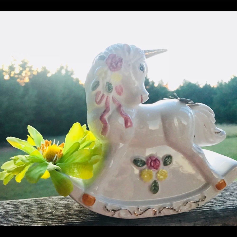 Unique Porcelain Rocking Unicorn Figurine
